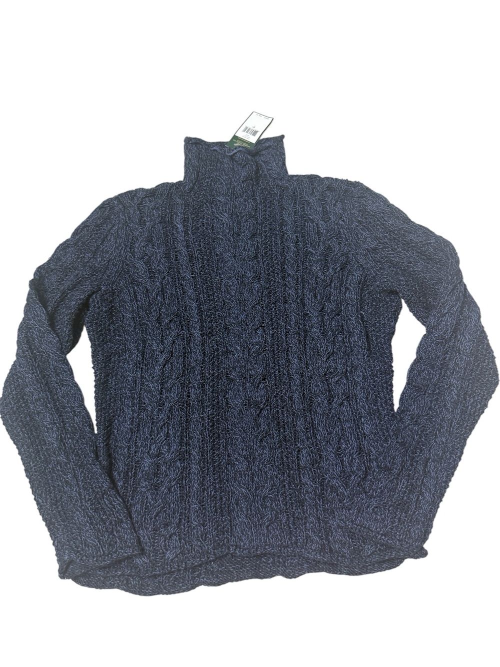 Lauren Ralph Lauren cable knit sweater blue mock neck size large NWT